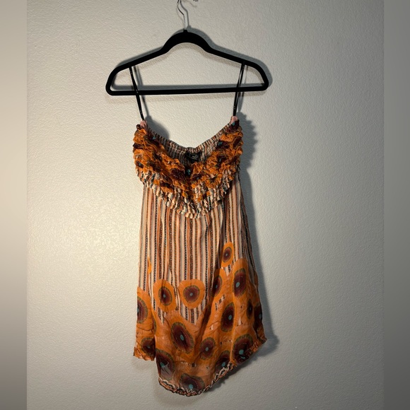 YADA Orange Sleeveless Tube Top Mini Dress w Ruffled Chest Design Unique Print🧡 - Picture 3 of 9